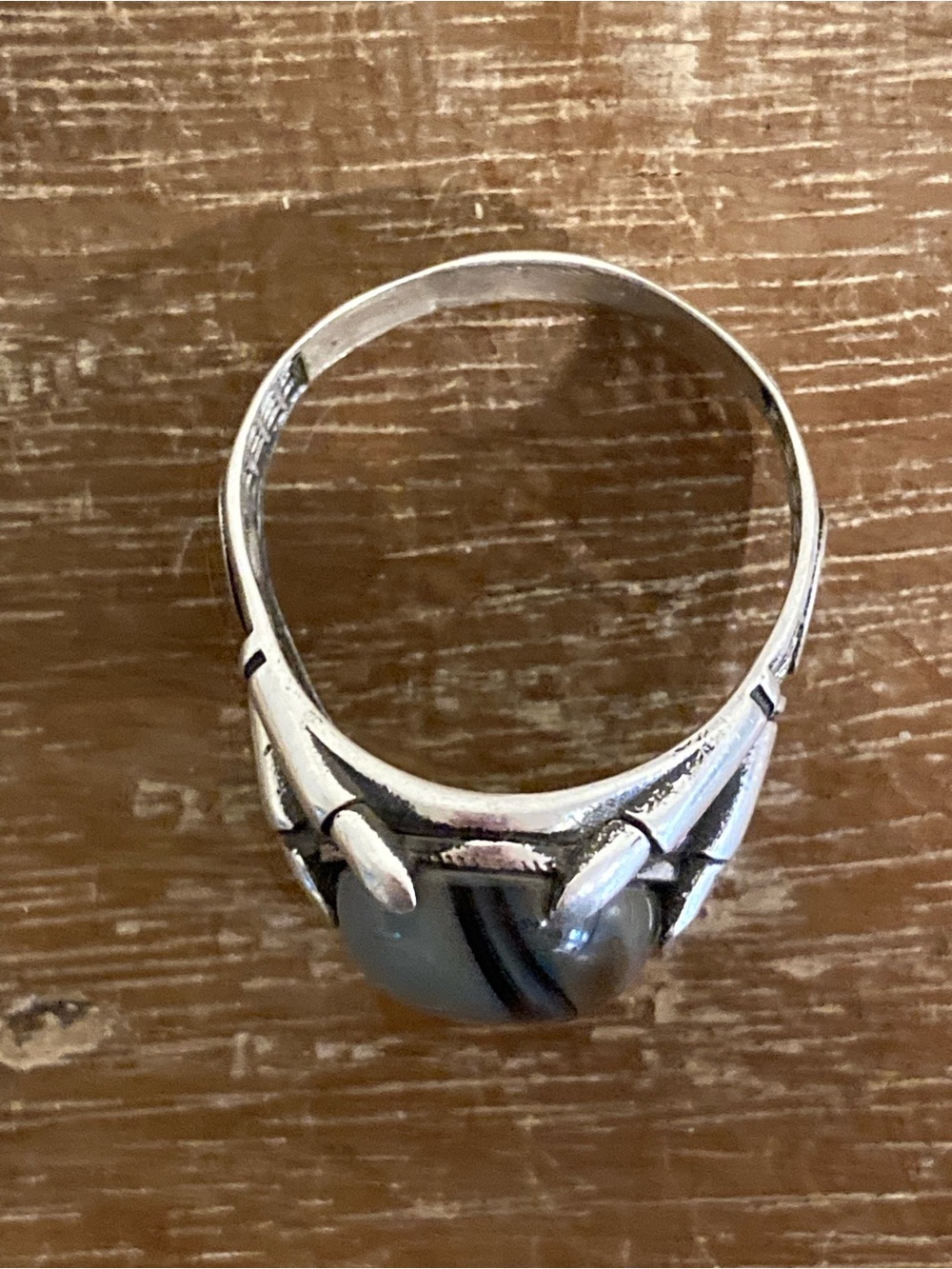 Sterling Silver Men's Statement Ring w/ Brown & Gray Cabochon Stone Dragon Claw - Picture 14 of 15
